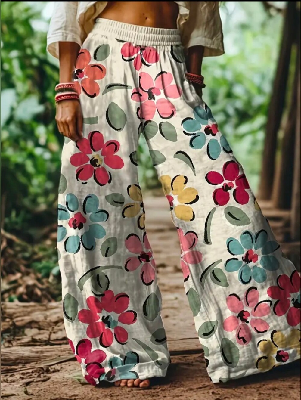 Medium Women's Floral Wide-Leg Summer pants -Multicolor Flowers- NWT